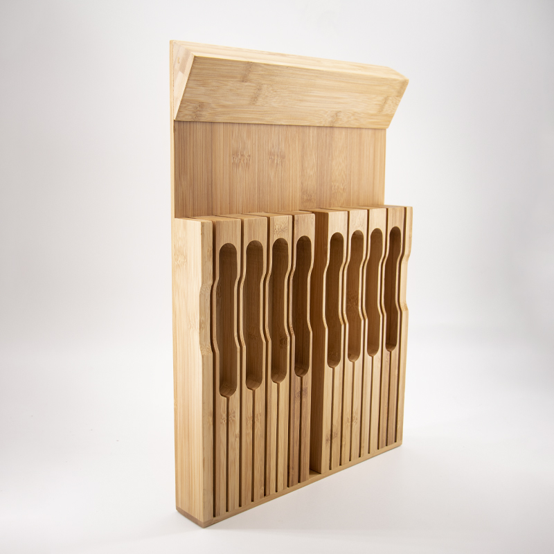 Naturlig bambu kniv block låda arrangör set
