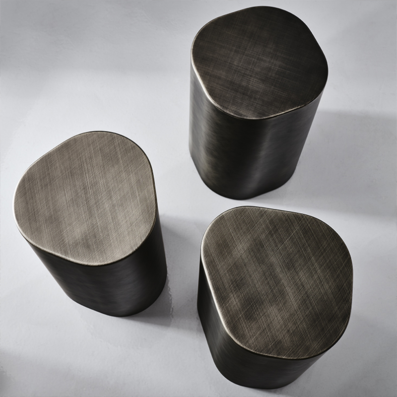 Italiensk design antik grafit stål soffbord silver guld metall sidobord för vardagsrum modern