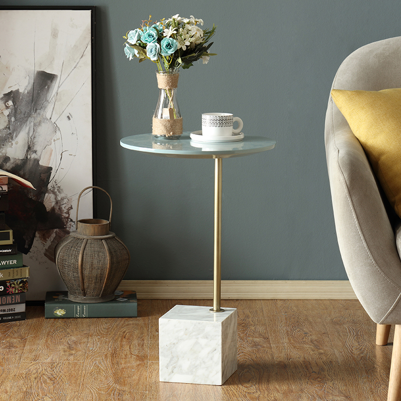 Nordic Round Small Coffee Table Modern MDF Marmor Side Table för vardagsrum