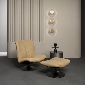 Italiensk minimalistisk lyxdesigner glasfiber modern äkta läder lounge swivel accent stol för vardagsrum