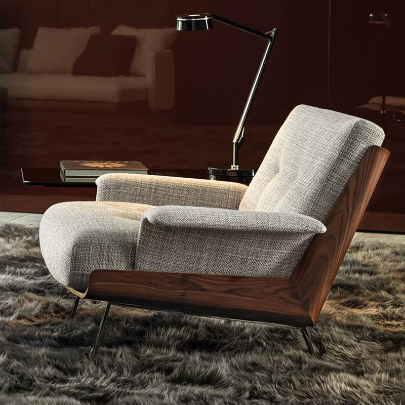 Italiensk stil Hotell Lobby Trä modern lyx äkta läder lounge stol för vardagsrumsmöbler