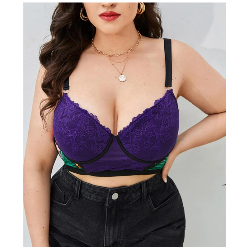 Plus blommig spets underwire bh