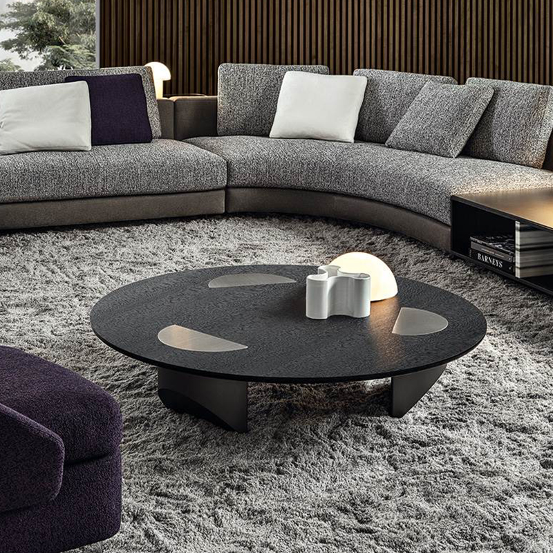 Italienska Design Rostfritt Stålben Stor Lyx Svart Glas Runda Soffbord Modern För Vardagsrumsmöbler