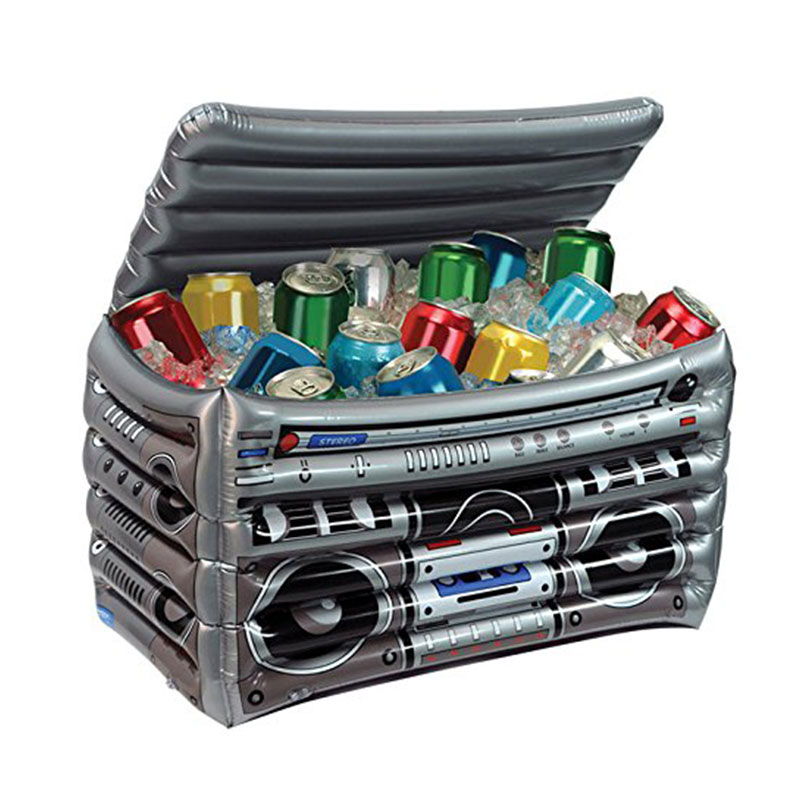 Uppblåsbara isbucket Pool Float Drink Fruit Boombox Cooler, PVC Ice Container Innovativ ishinkformad av radion med lock