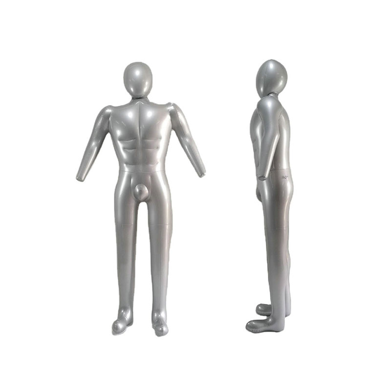 Uppblåsbara PVC manlig mannequin modell, full storlek med huvud och armar, plast full kropp mannequin