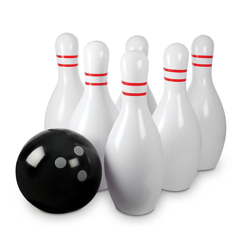 Uppblåsbar bowlinguppsättning innehåller en stor boll och 6 uppblåsbara bowlingstift Jumbo Bowling Set -spel för barn