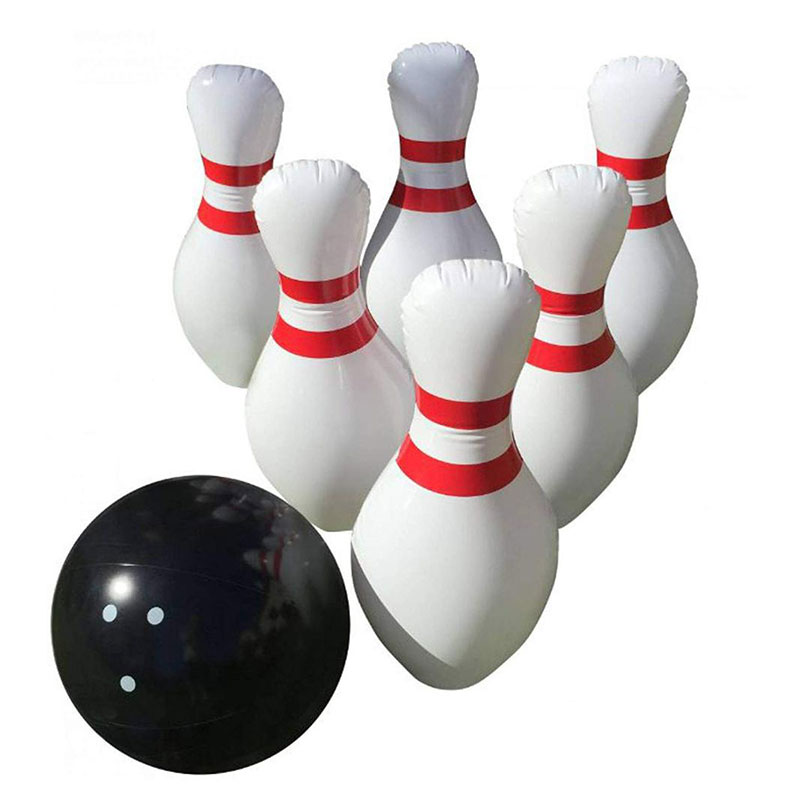 Uppblåsbar bowlinguppsättning innehåller en stor boll och 6 uppblåsbara bowlingstift Jumbo Bowling Set -spel för barn