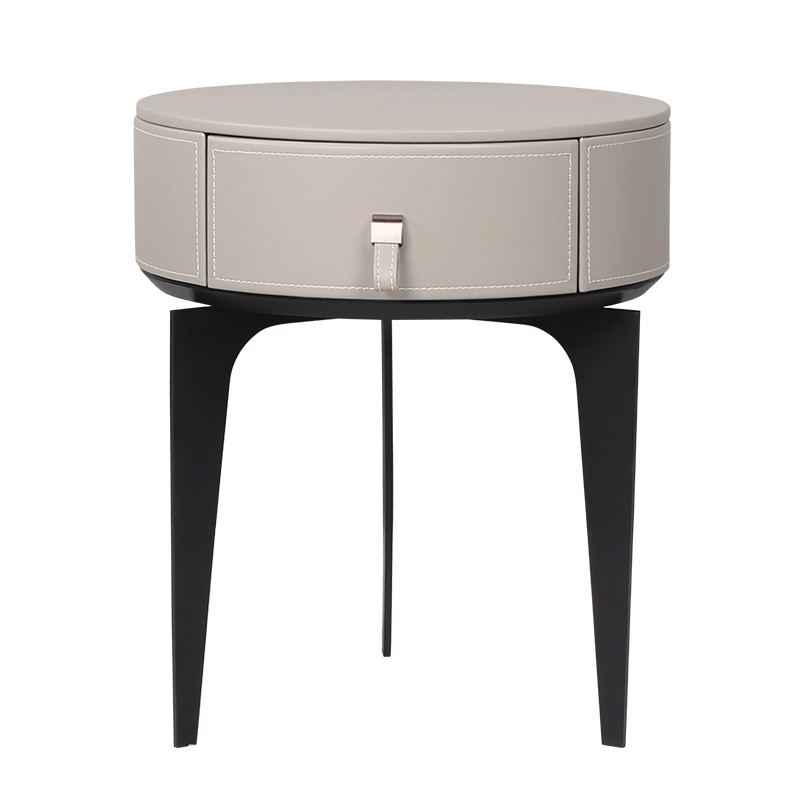 Grå lädernattduksbord mini liten modern lyxig rund sängbord smal