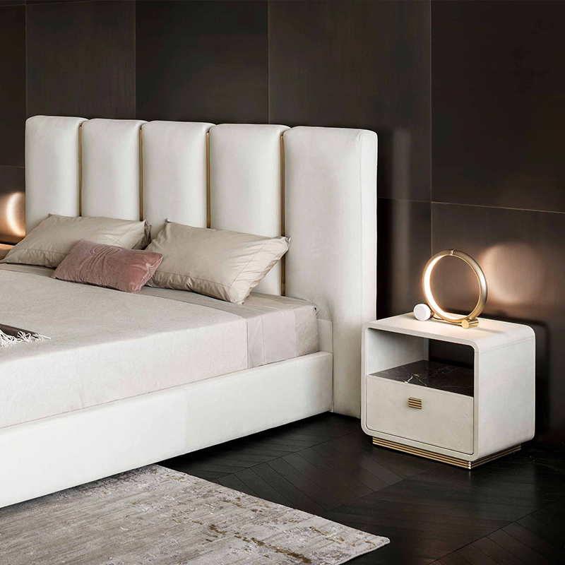 French Nightstand Hotel Night Stand Luxury Modern Style Bedside Table Leather