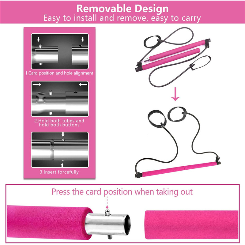 Pilates Bar Set, Portable Yoga Övning Pilatus Stick med motstånd Band Foot Loop, Fitness Equipment