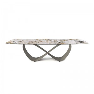 Italiensk high end anpassad rostfritt stål modern lång lyxig rektangulär svart sintrad sten matbord 12 sits