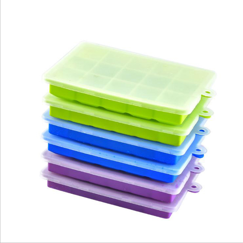 BPA Free 15-Cavities Silicone With Cover Ice Maker Mold Square Shape Silicone Ice Mold Ice Cube Magasy