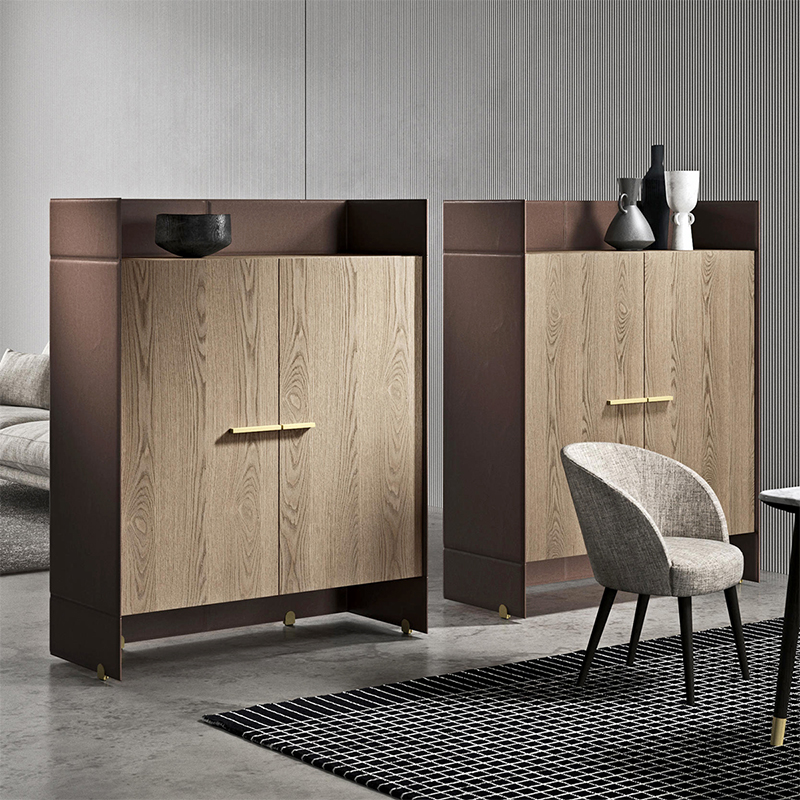 modern italiensk design läder trä matsal stor skänk buffé skåp