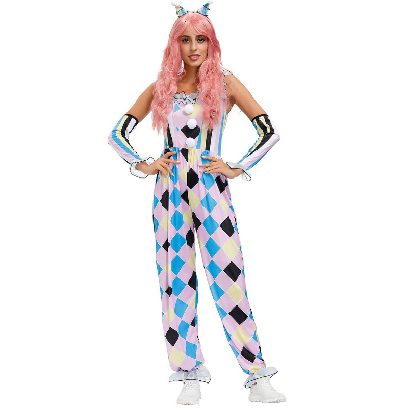 Carnival Clown Costumes Circus Jumpsuit handskar 3 stycken