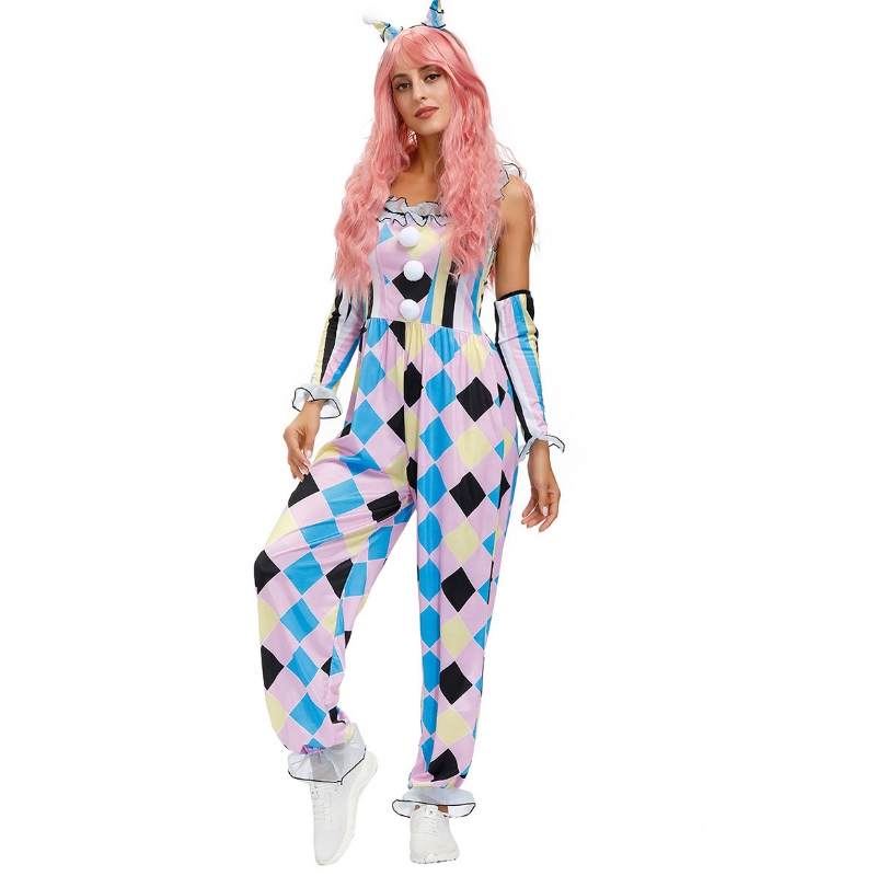 Carnival Clown Costumes Circus Jumpsuit handskar 3 stycken