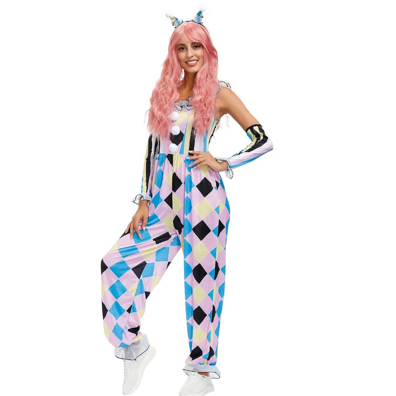 Carnival Clown Costumes Circus Jumpsuit handskar 3 stycken