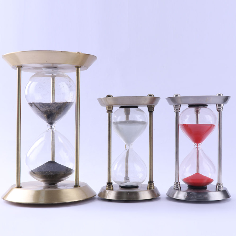 Partihandel anpassad logotyp 30 minuter dekor mässing antik geometrisk metall hem sand timer timglas