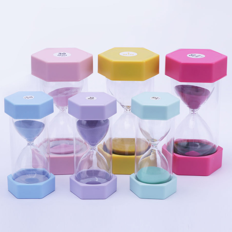 30 minuters lärare sandklocka lila hexagon plast timglas sand timer för hemdekorationer och utbildning