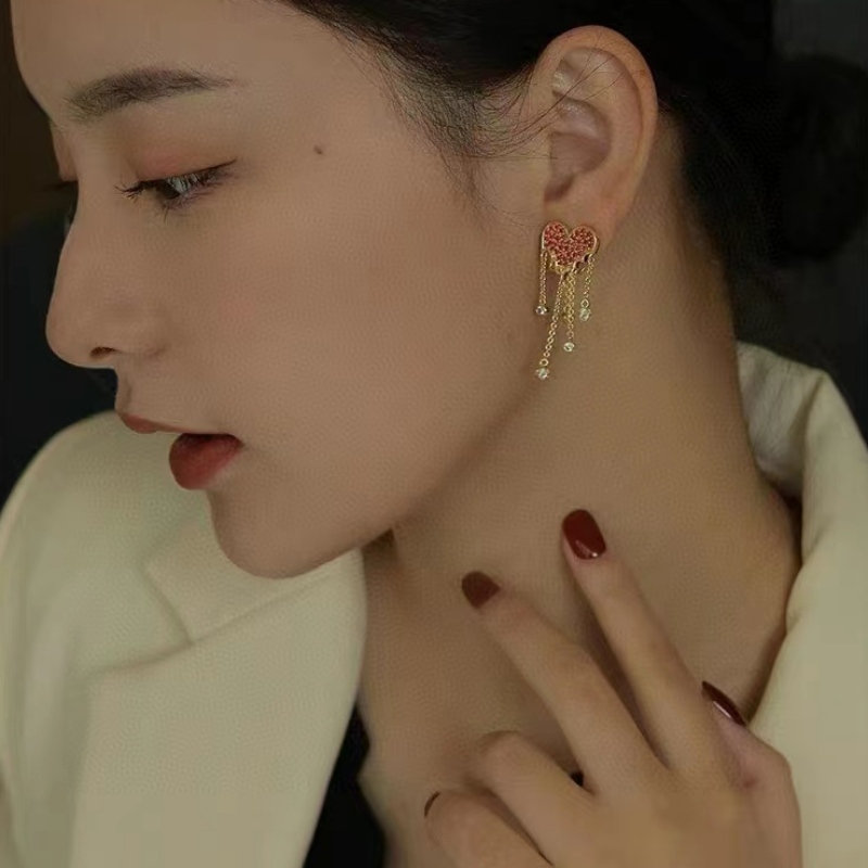 Ny design Pink Sapphire Tassel 18K Gold Earring Gift till Girl