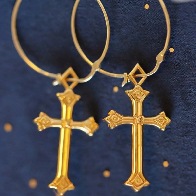 18k Gold Cross Fashionörhängen för kvinnor