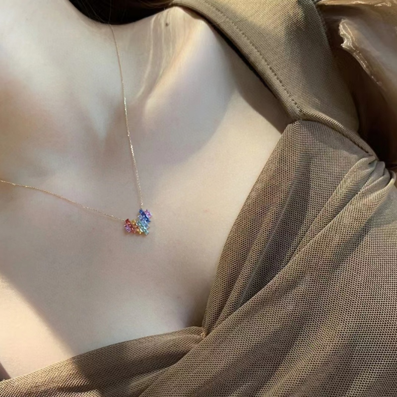 Tuochen smyckenny 18k gult guld färgglada safir regnbågens hjärthalsband