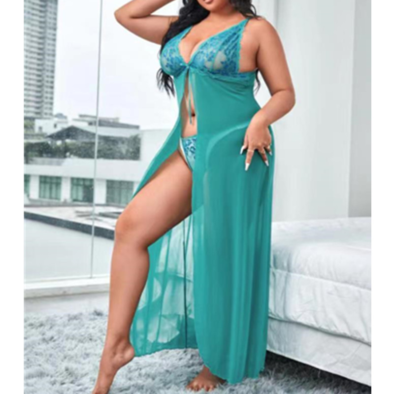 Flyaway Mesh Robe Sexignattkläder Lång klänning Nattklänning Kvinnaklänning