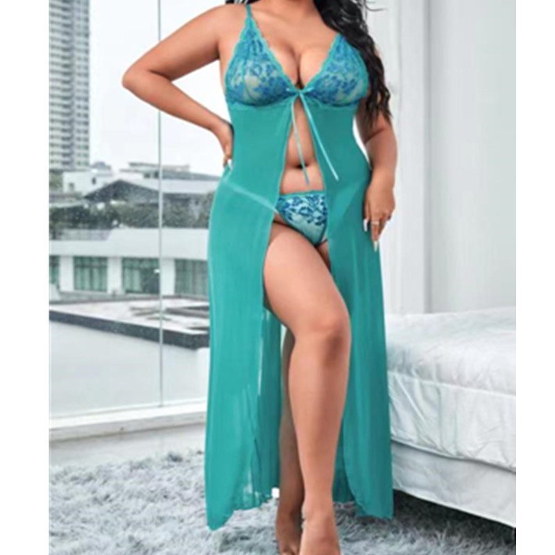 Flyaway Mesh Robe Sexignattkläder Lång klänning Nattklänning Kvinnaklänning
