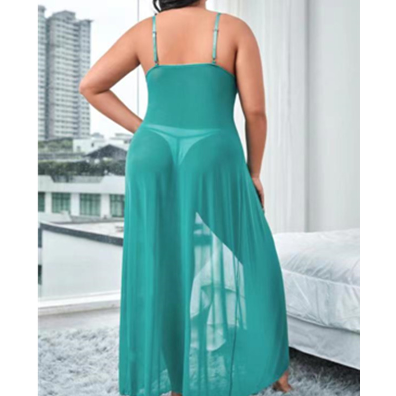 Flyaway Mesh Robe Sexignattkläder Lång klänning Nattklänning Kvinnaklänning