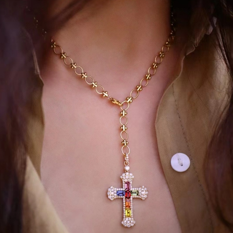 Tuochen smyckenny design18k/14k/10k guld mednaturligt färg stenhuvudskors hänge