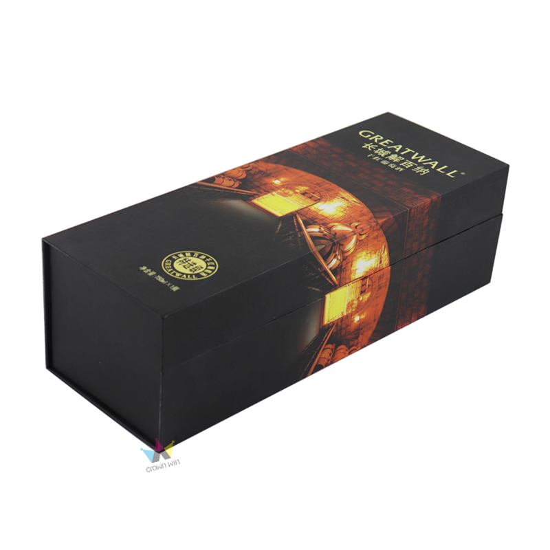 Vin presentförpackningar 12.8x3.7x3.7 in, flaskpresentaskar för sprit, vin och champagne, magnetisk stängning av hopfällbara presentförpackningar, glansig svart
