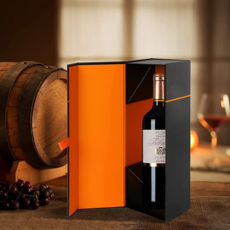 Vin presentförpackningar 12.8x3.7x3.7 in, flaskpresentaskar för sprit, vin och champagne, magnetisk stängning av hopfällbara presentförpackningar, glansig svart