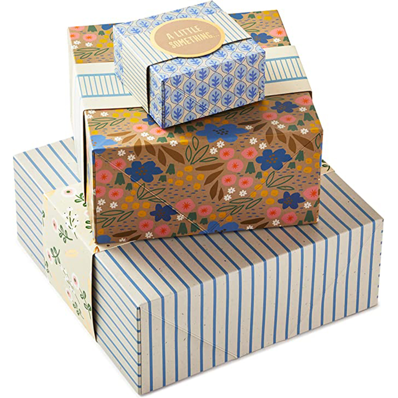 Hallmark-presentförpackningar med wrap-band, diverse storlekar (3-pack: söta blommor och ränder) för födelsedagar, brudduschar, mors dag, bästa vänner
