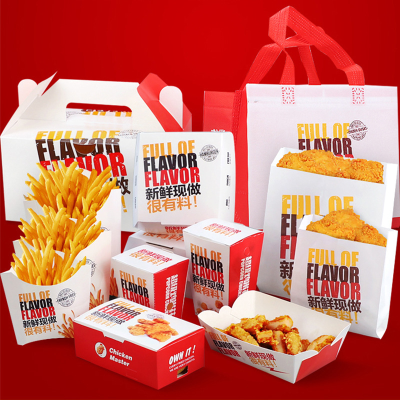 Anpassad mat Kraft Paper Lunch Box Fried Chicken Burger Packaging Box French Fries Box Pizza Octopus Balls Packaging Box