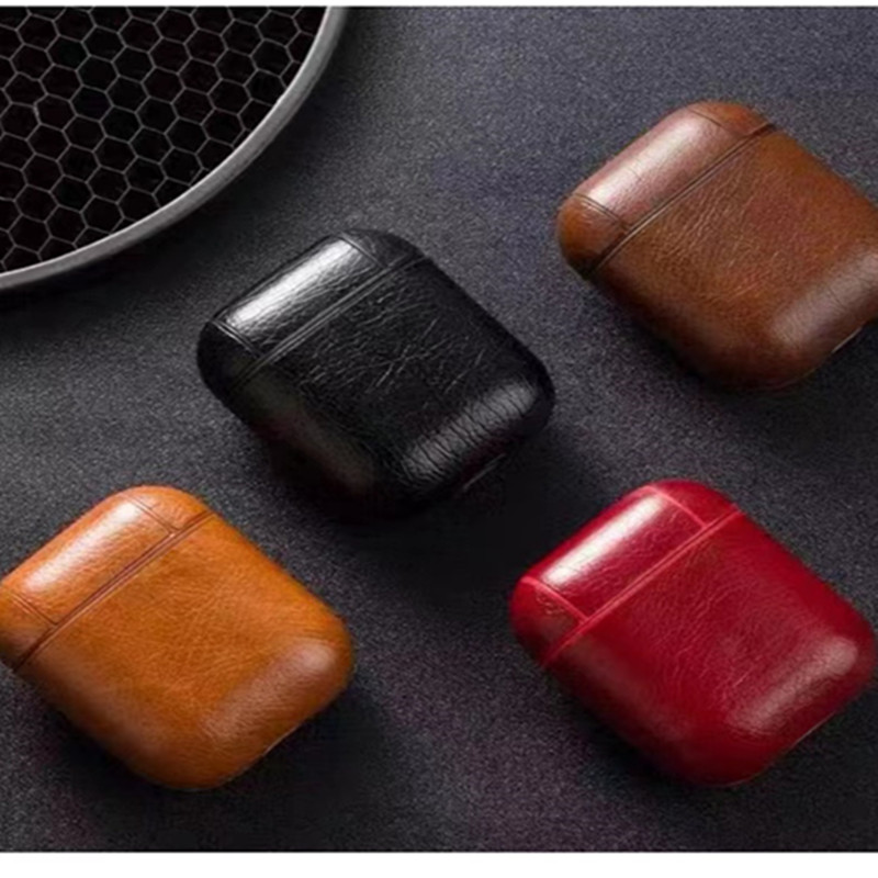 Lämplig för Apple AirPods skyddande fodral, Bluetooth Wireless Headset Box, Lagring Box Protective Case, Fullt Covered and Scratch Resistant, Italian Leather Wine Red