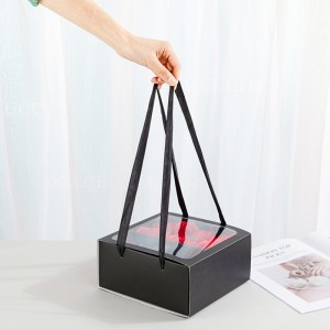 Utdragande transparent blommor Bärda Bärbar vikbar present Rose Gift Box Present Packaging Black Powder levererar kartong