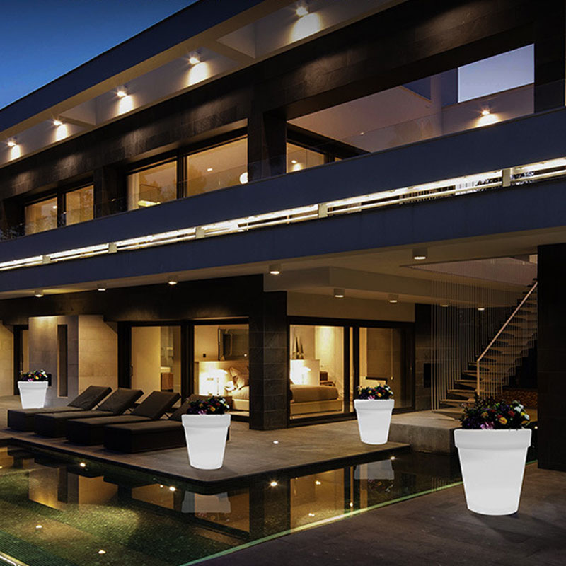 Utomhus LED-plast Small Flower Pot Lights (16 lägen, dimbar, IP68 Vattentät) Fjärrkontroll utomhusdekorativ golvlampa för uteplats trädgårdsfestdekorationer bakgård veranda, bröllop-naatsu