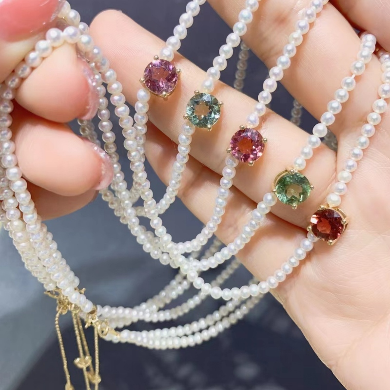 Tuochen smycken 18k guld sötvatten pärla turmalin halsband