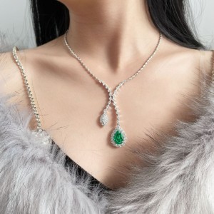 Ny S925 Silver 10CT PA Blue Drop-Shaped Mermaid Necklace High Carbon Diamond för flickor