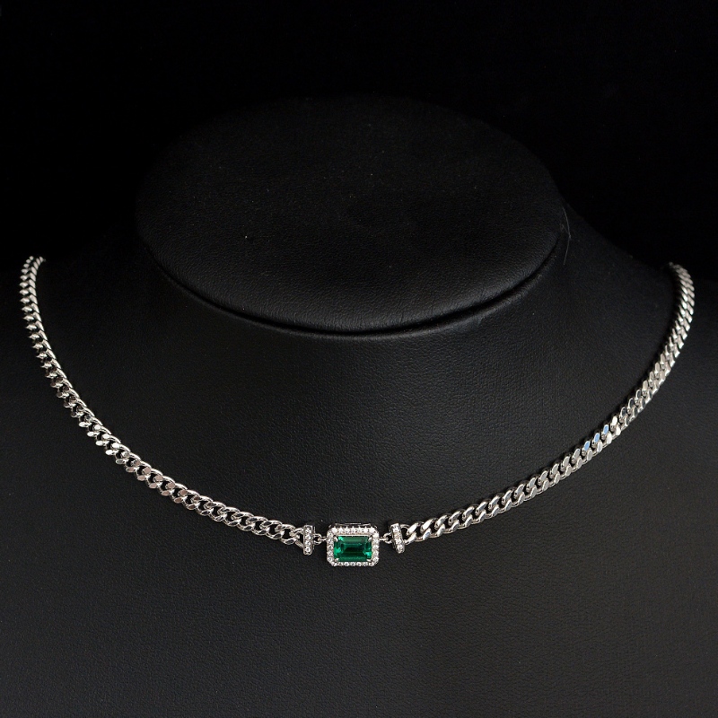 2022 Ny 1CT -odlad smaragdhänge 925 Silverjusterbart enkelt halsband