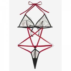 Tryck halter thong design bodysuit sexig criss cross teddy and bustier