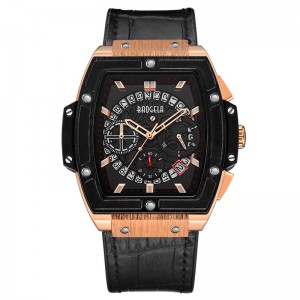 Baogela märke Fashion Mens Sports Waterproof Calender Wrist Watch Square Multifunktion Silikon Band Mens Watch 1703 Rose Black