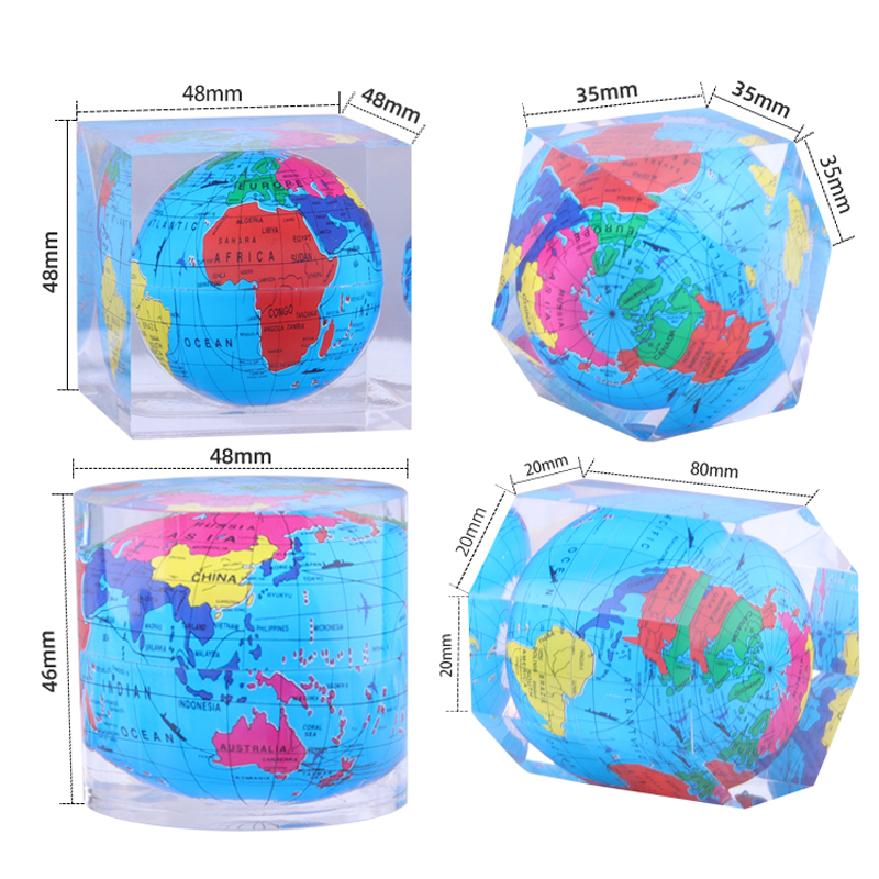 Anpassad hemdekoration fyrkantig polygonal cylindrisk klar plexiglass kristall akryl mini skrivbord globe pappersvikt prydnad
