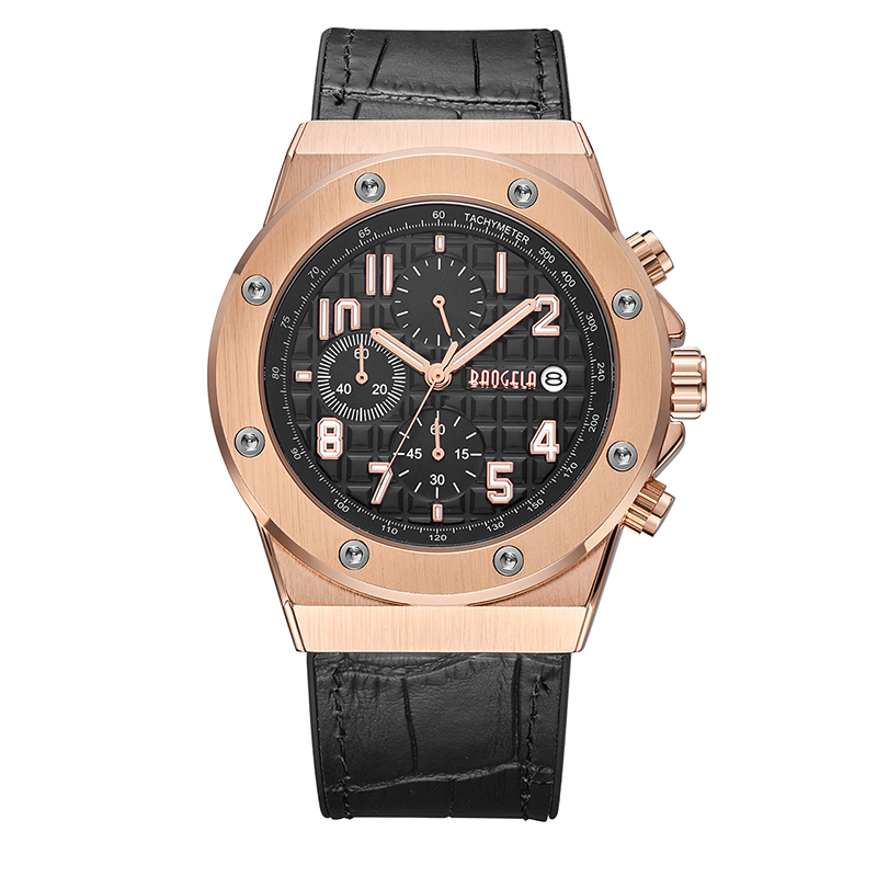 Baogela Men's Chronograph Quartz Watches 2022 Ny vattentät sport Casual Wrist Watch Man Leather Strap Clock 1805 Blue