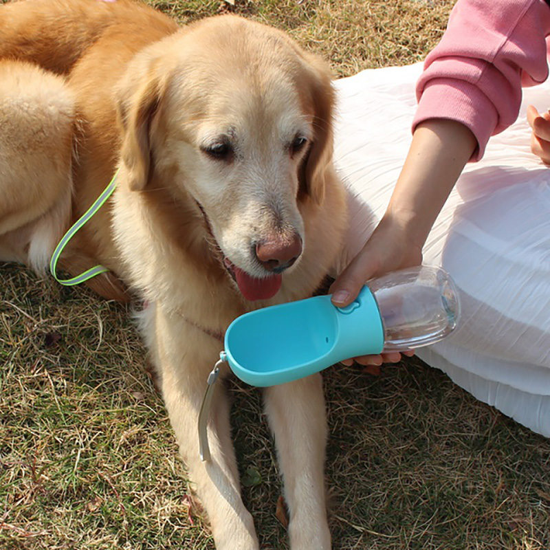 Matkvalitet Plastläckage Bärbar valpvatten Dispenser Dog vattenflaska med dricksmatare för husdjur utomhus vandring vandring resor