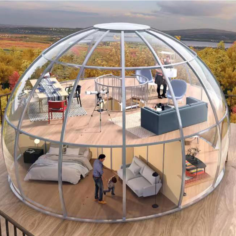 Transparent kupoltält geodesisk utomhus camping kupol tält för resorthotell, camping, utomhusaktiviteter