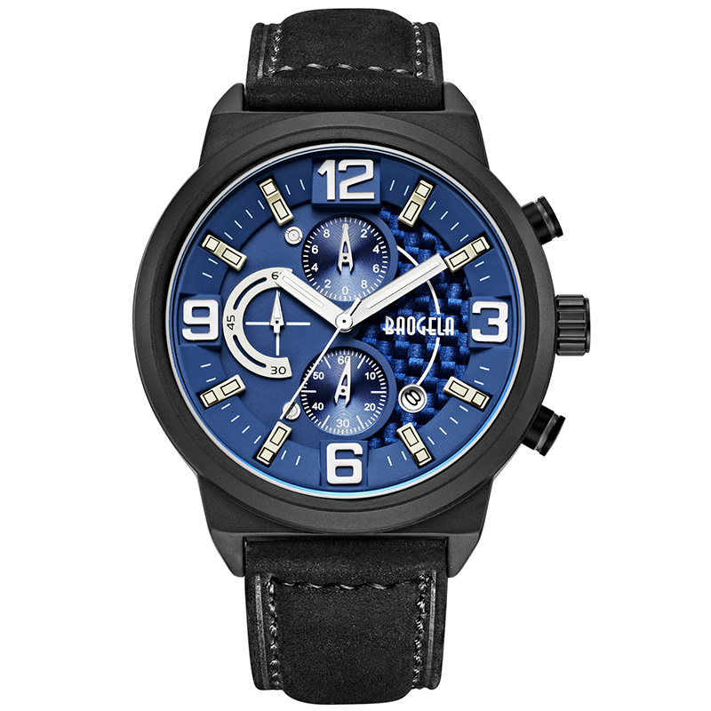 Baogela Men's Black Sports Quartz Watch Leisure Fashion Analog Timing Watch Display Men \\ 's Watch 1709 Black Blue