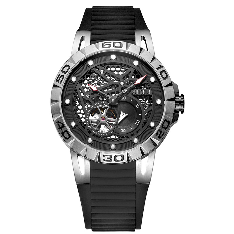 Baogela New Top Brand Luxury Men's Watches Skeleton Automatisk mekanisk klocka för män vattentät armbandsur 6772 svart