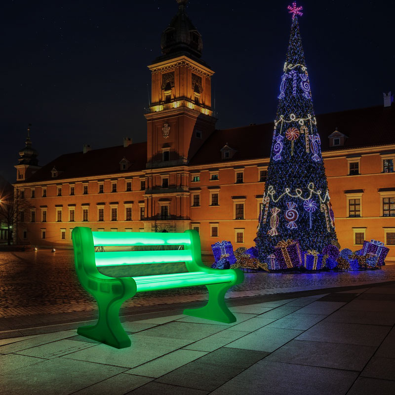 Billig LED -upplyst utomhusbänk till salu, RGB färgförändring Plastfast LED -loungebänk för trädgård, park, uteplats