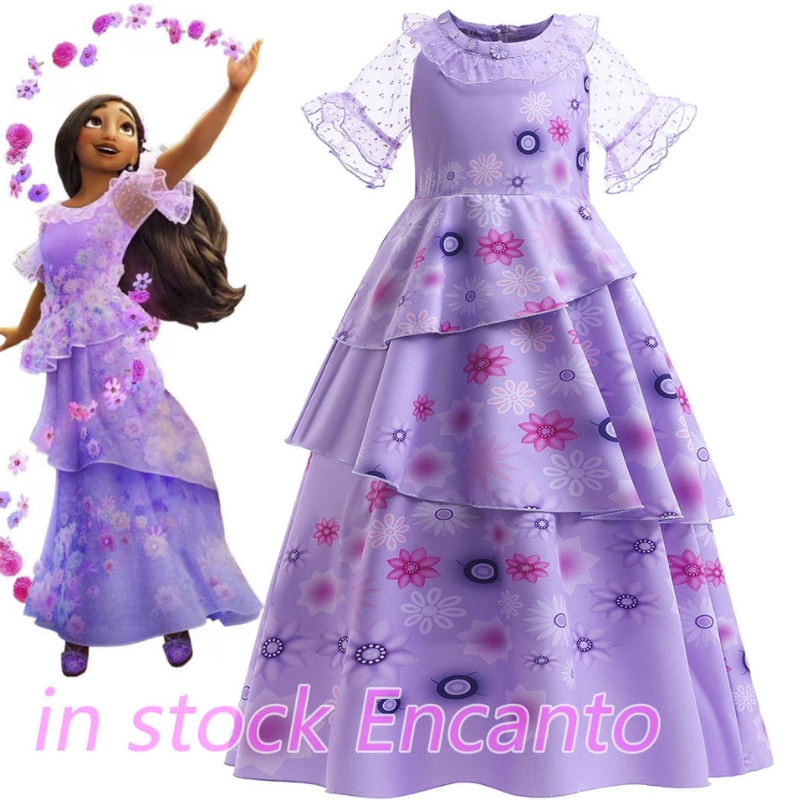 Carnival Encanto Isabella TV Movie Cosplay Girls Short Sleeve Flower Ruffles Princess Party Clothes Dress Costumes