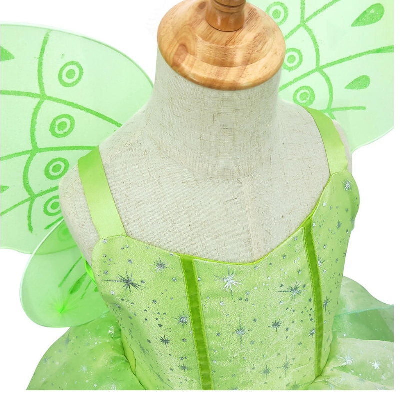 Girl Flower Fairy Tinker Bell klä upp barn Princess Girl Cosplay med Wings Halloween kostymfestklänning